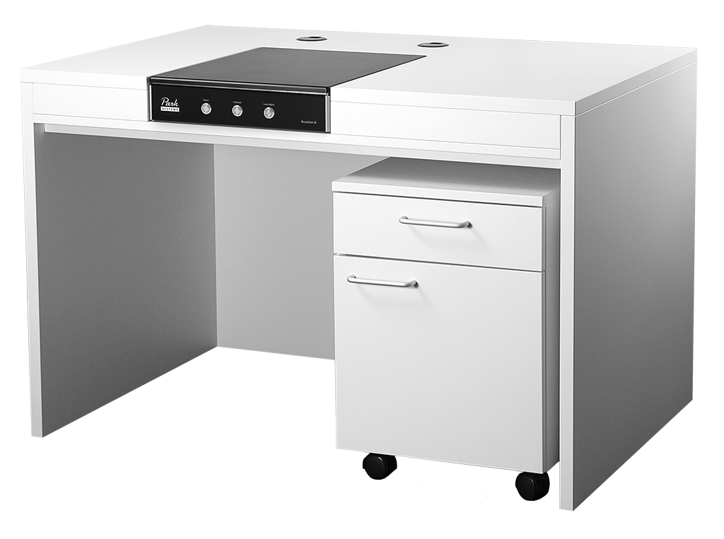 Park Systems AccurionIVF Workstation designedforin-vitro fertilization, allowingembryologiststoergonomicallyusemicroscopes. Features stableconstruction, medical-standard surfacecoating, and optional mobile cabinet